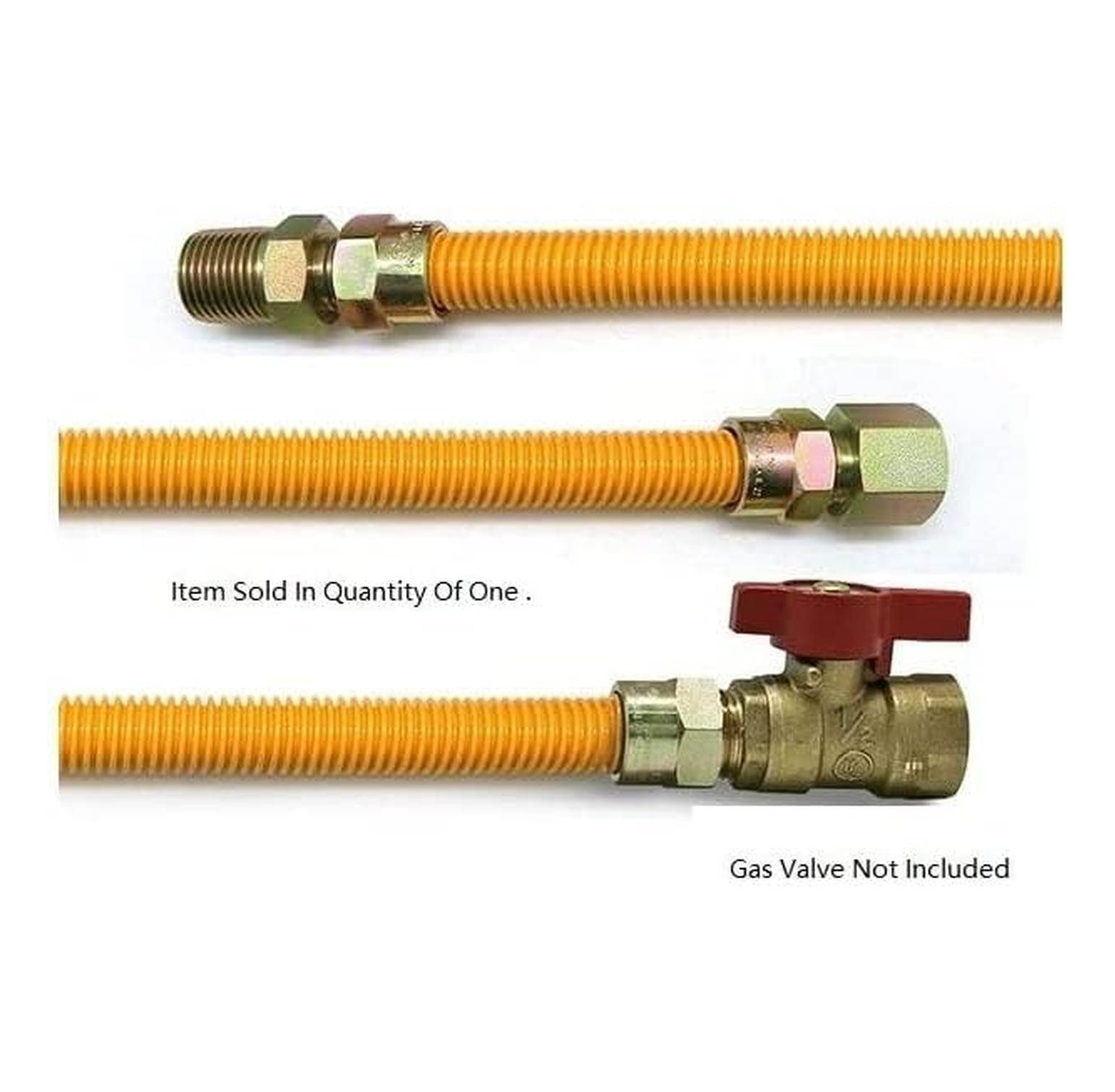 72" Corrugated Stainless Steel Yellow Epoxy Coated Gas Flexible Supply Connector Line For Appliance,Water Heater,Boilers,Fryers,Stoves with 3/8" FIP or 1/2" MIP x 1/2" FIP (Pack of 1)