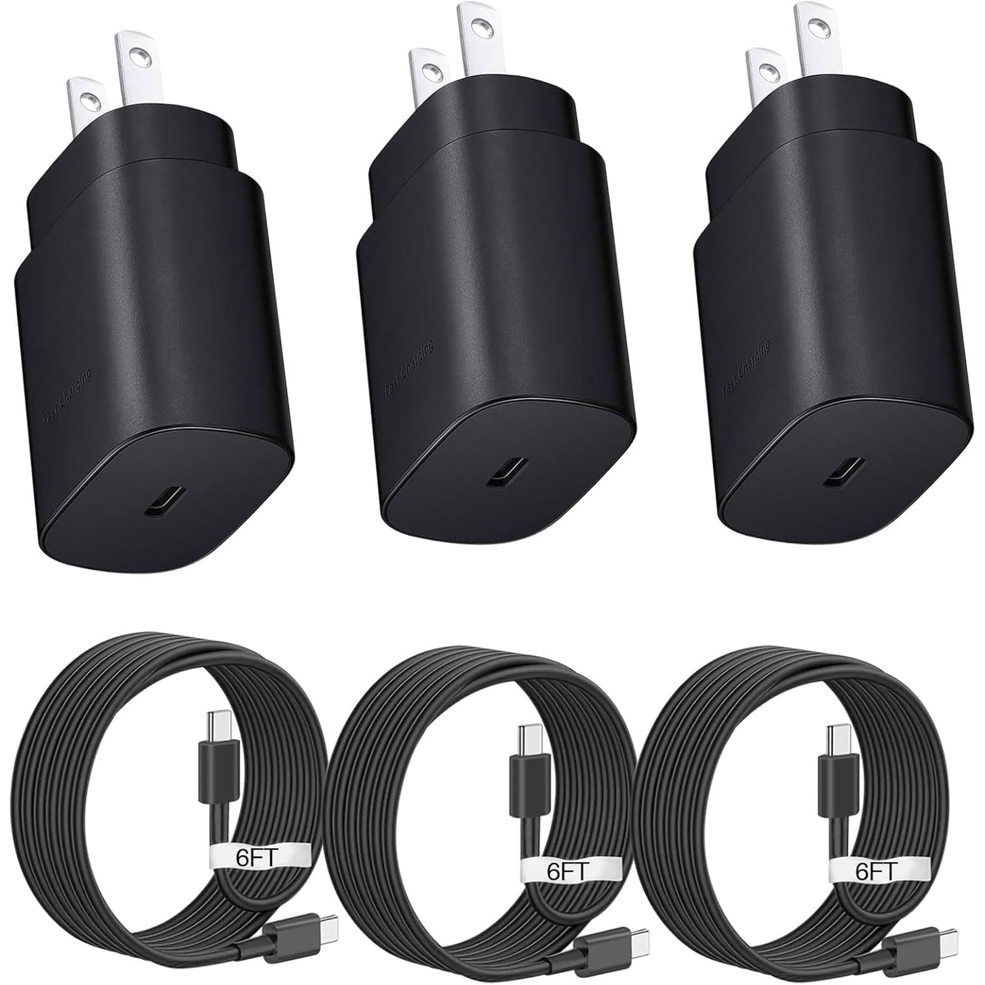 TYPPKMM 25W USB-C Fast Charger, 3-Pack with Cables for Samsung Galaxy S24 Ultra/S24/S23, Black