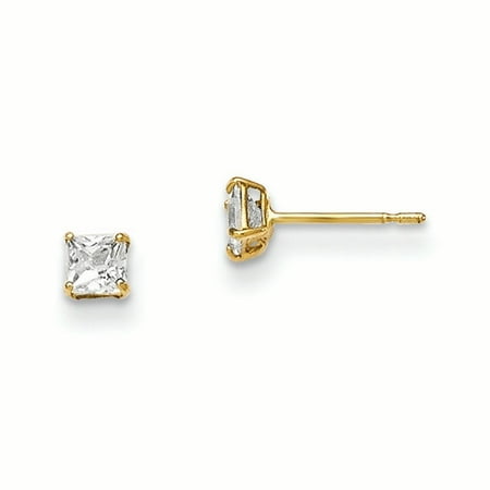 14k Solid Yellow Gold Madi K 3mm Square Cubic Zirconia Basket Set Stud (Best Way To Play Mississippi Stud)