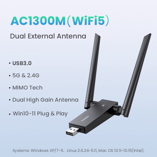 Adaptador WiFi UGREEN AC650 AX1800 WiFi6/5 5G y 2,4G USB WiFi tarjeta Dongle para escritorio portátil Wifi antena USB Ethernet tarjeta de red Tan Jianjun unisex