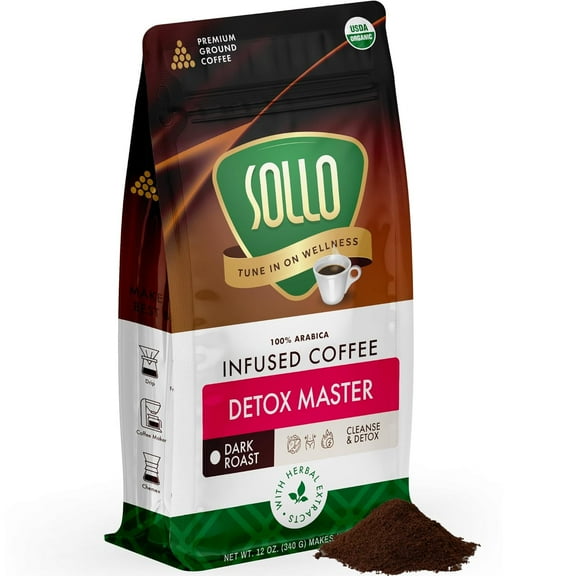 Sollo Detox Ground Coffee, Dark Roast,  340g