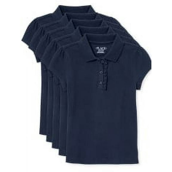 The Children's Place Girl's Uniform Short Sleeve Ruffle Pique Polo, 5-Pack
