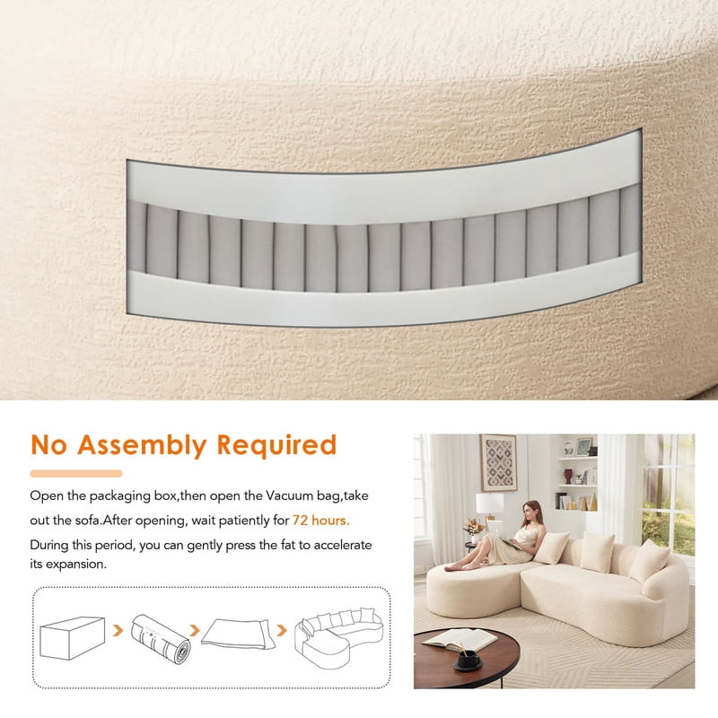 Curved Sectional Sofa with Chaise, 99'' Modern Luxury Chenille Cloud Couch for Living Room, Oversized 3-Seater Sofa Couch for Living Room, No Assembly