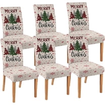 Christmas Chair Covers Set of 6 Merry Christmas Dining Removable Xmas Holiday Chair Slipcovers for Dining Room, Christmas Party Decoration