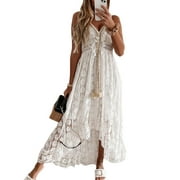 Zdcdcd Womens Summer Lace Crochet Maxi Dress Spaghtti Strap Swing Sundress