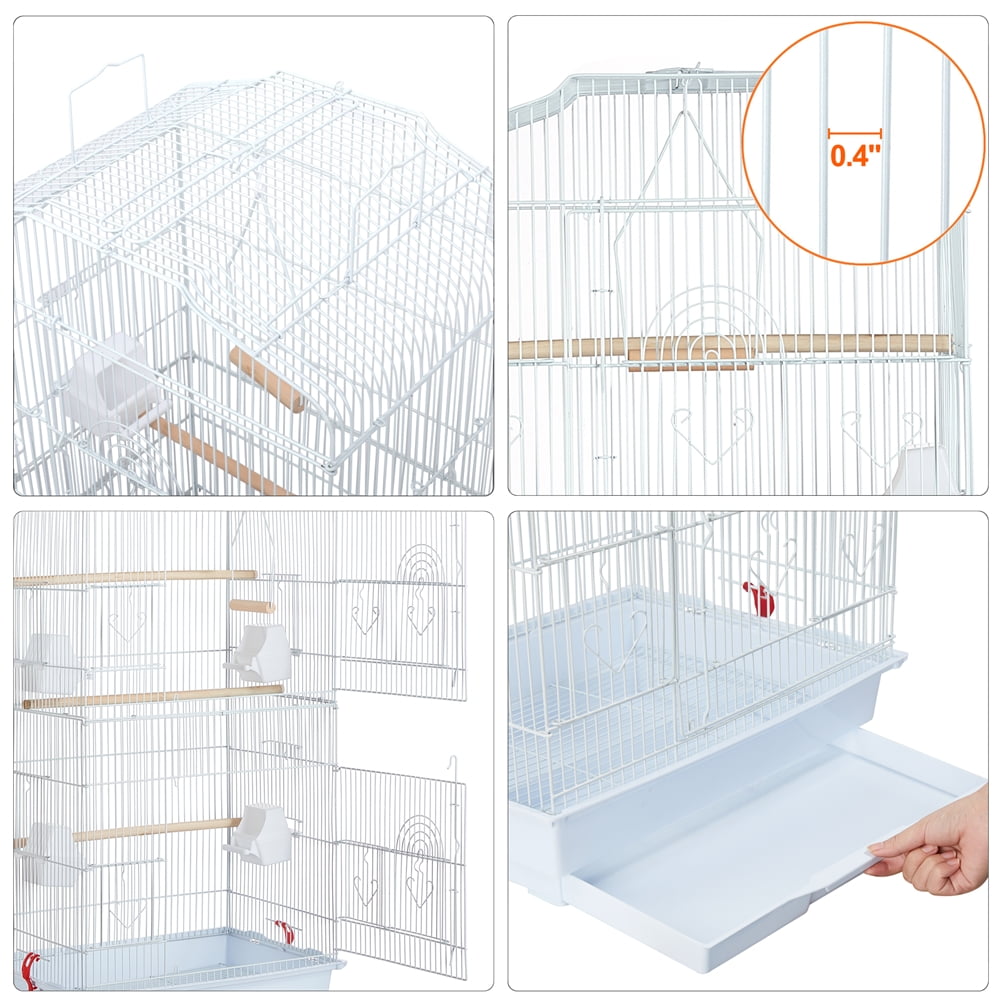 Renwick 41" Four Feeders Double-Door Metal Birdcage with Slide-Out Tray,White