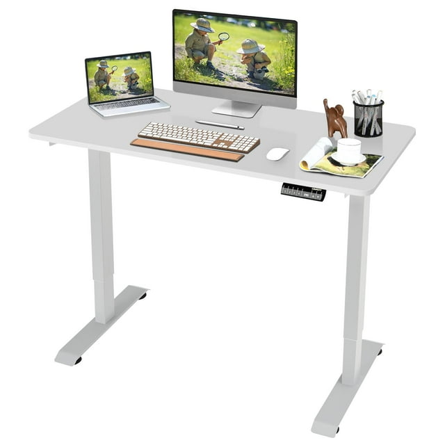 Giantex Bureau Électrique à Hauteur Réglable, Bureau Assis-Debout pour Bureau à Domicile avec 4 Positions Mémorisées et Écran DEL, Poste de Travail Informatique Debout de 48 Pouces avec Conception Anti-Collision pour Étudiants et Articles de Bureau, Blanc