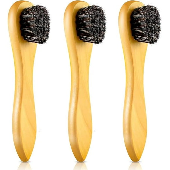 Jovitec 3 Pieces Horsehair Polish Applicator Brush Kit Saddle Soap Shoe Shine Brush Leather Boot Clean Dauber Applicators