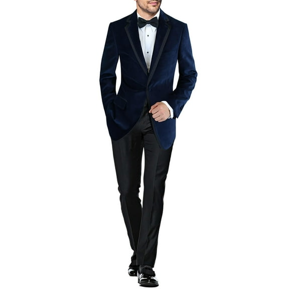 Mens Side-vent Blue Cotton Modern Fit Tuxedo Suit DTI DARYA