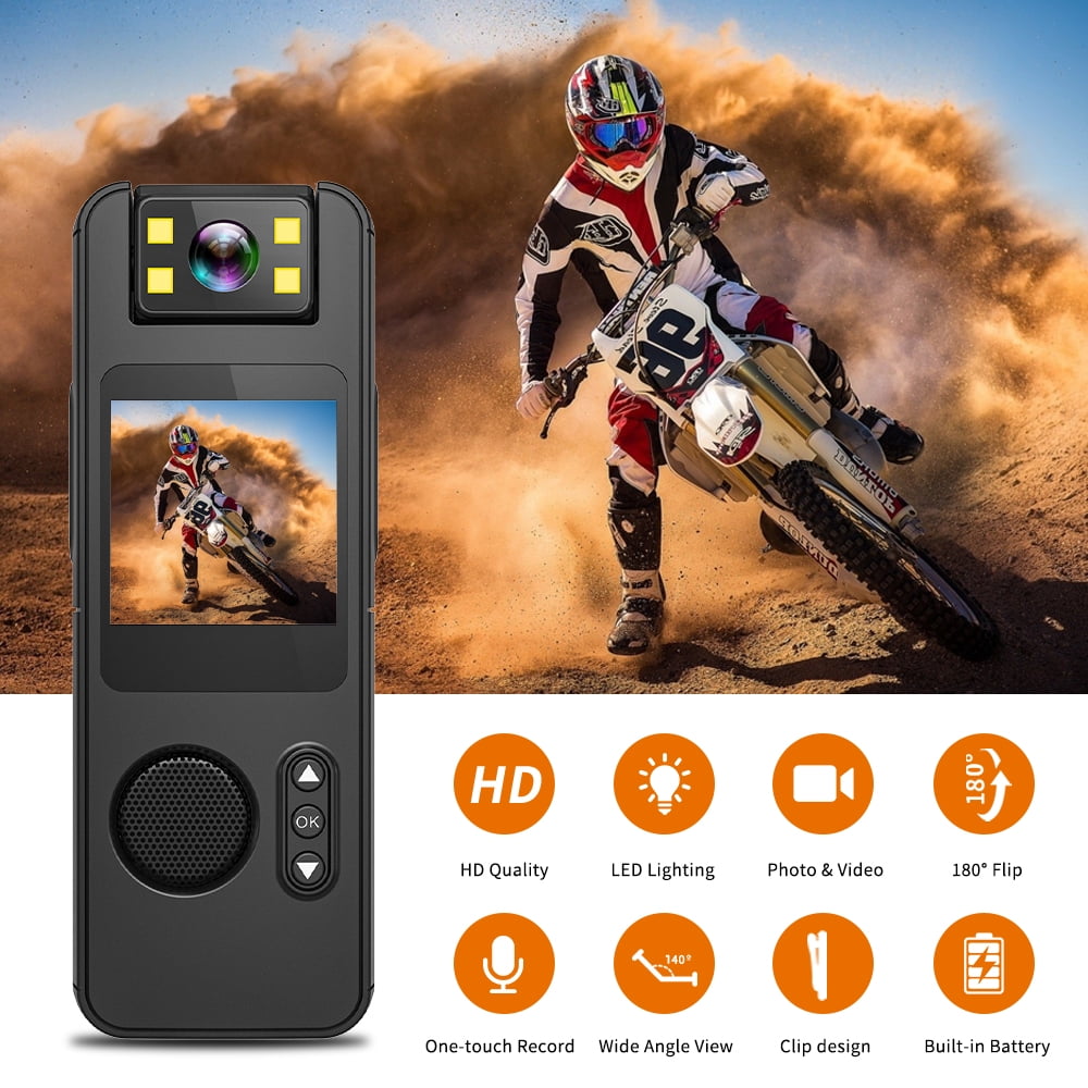 Wiher Body Camera with Audio and Video Recording, 1080P FHD Pocket Camera with 180° Rotating Lens and Night Vision Function, Wearable Camcorder for Cycling, Travel, Outdoor(64GB)