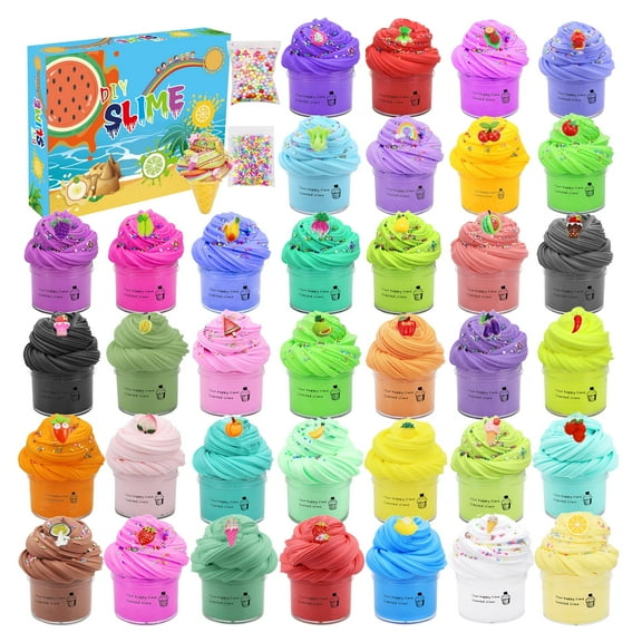 36 Pack Mini Butter Slime Kit with Funny Fruits Charms, Super Soft & Non-Sticky, Party Favors Birthday Gifts for Girls and Boys