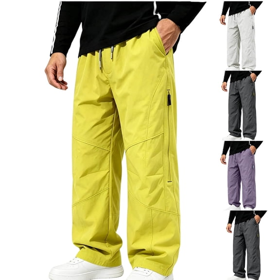 Tqyyweavej Men's Rain Pants Waterproof Windproof Drawstring Rain Over Pants Outdoor Windbreaker Pants with Zip Pockets for Hiking Fishing
