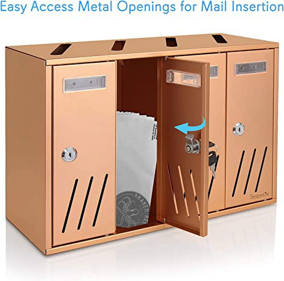 Serenelife Modern Wall Mount 4 Compartment Outdoor Universal Vertical Mounted Mailbox (Bronze)