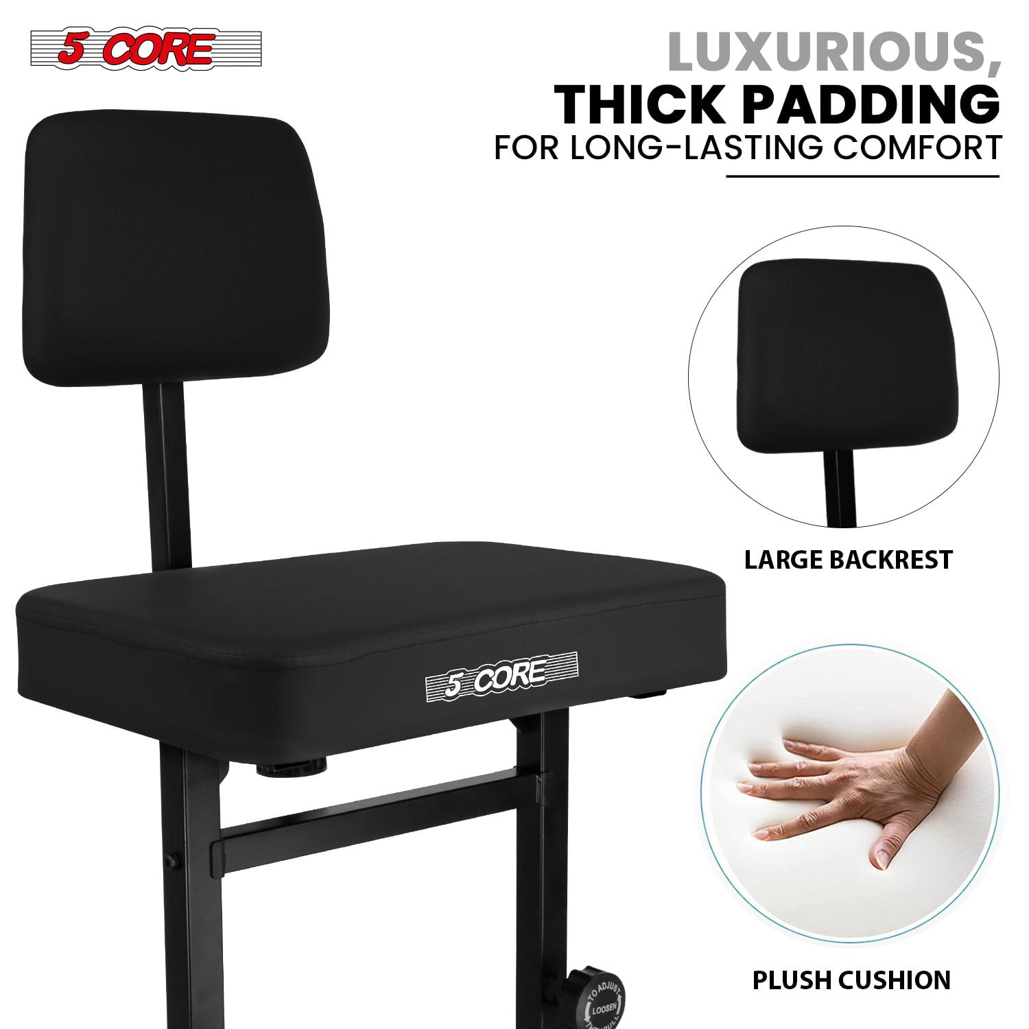 Heavy-Duty Adjustable Piano Bench with Thick Padded Seat & Backrest – 445lb Capacity, Non-Slip Base for Keyboard, Adults & Kids