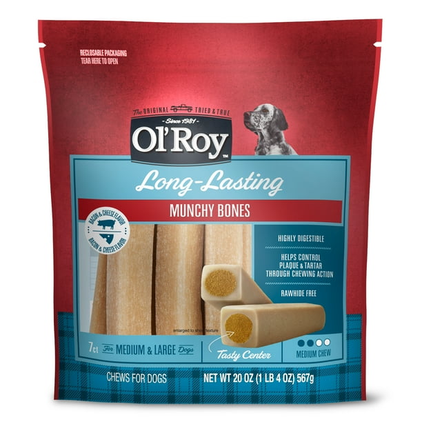 Ol' Roy Bacon & Cheese Munchy Bone Treats for Dogs, 7 Count
