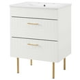 thumbnail image 1 of Sink Vanity Cabinet, White, Ceramic, Wood, Modern Contemporary, Hotel Bedroom Bathroom Master Suite Guest, 1 of 9