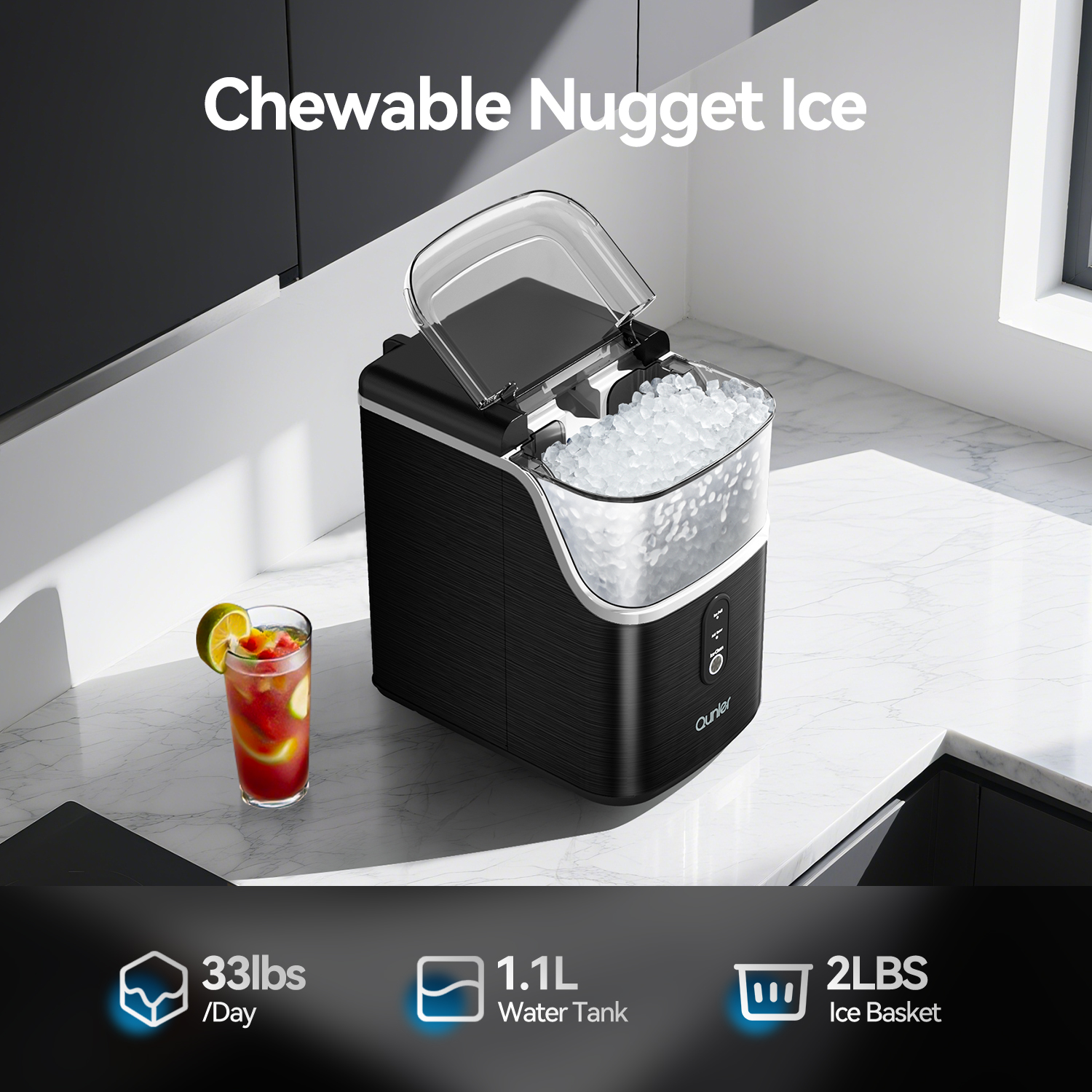 Qunler Nugget Ice Maker, 33 lbs Per Day Countertop photo 6