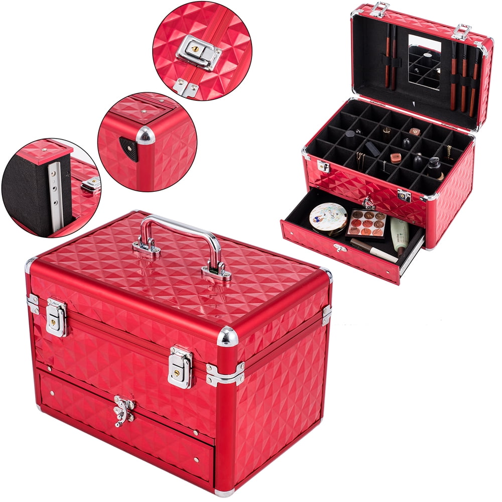 Makeup Organizer with Drawers, Red Professional Organizer Makeup Train