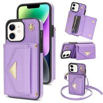 ELEHOLD for iPhone 11 Case Premium Leather Wallet with Back Organ Card Holders Kickstand Function Crossbody Shoulder Strap Luxury Shockproof Women Purse Cover ,purple