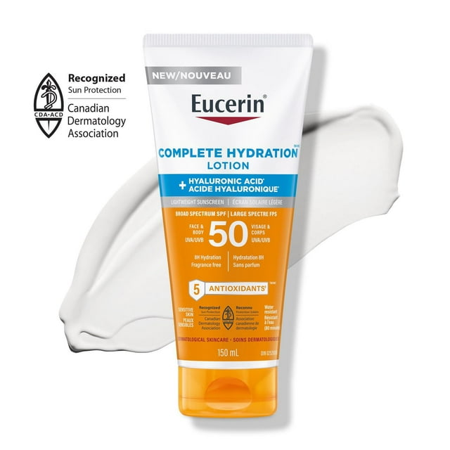 Eucerin Sun Complete Hydration Sunscreen for Face and Body with SPF 50, 150 mL | Sunscreen Lotion with Hyaluronic Acid and 5 Antioxidants