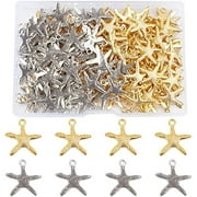 160Pcs 2 Styles Starfish Charms Tibetan Vintage Metal Ocean Life Sea Animal Metal Charms for Jewelry Craft Making Golden and Silver