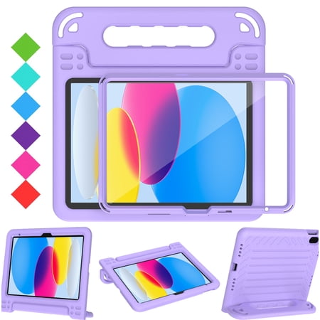 BMOUO Kids Case for iPad (A16) 11th Generation 11" 2025/iPad10th Generation 10.9 Inch 2022 - with Screen Protector, Shockproof Covertible Handle Stand iPad 11th/10th Gen Case for Kids, Light Purple