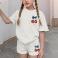 thumbnail image 4 of ATOGUTA Teen Outfits For Girls Kids Short Sleeve T-Shirts Elastic Waist Shorts Casual Summer 4th of July Clothing Sets Size 3T-15, White, 4 of 6