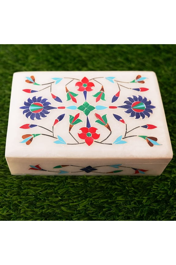 White Marble Semi Precious stones Trinket Jewelry Box Gifts