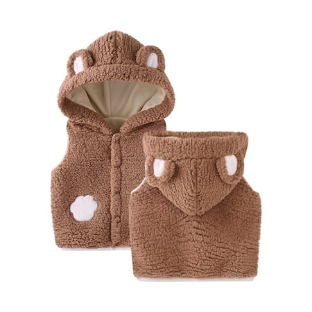 

DENGDENG Baby Unisex Hooded Button Up Vest Infant Dinosaur Waistcoat Vest Fleece Sleeveless Fall Winter Warm Clothes Outfit