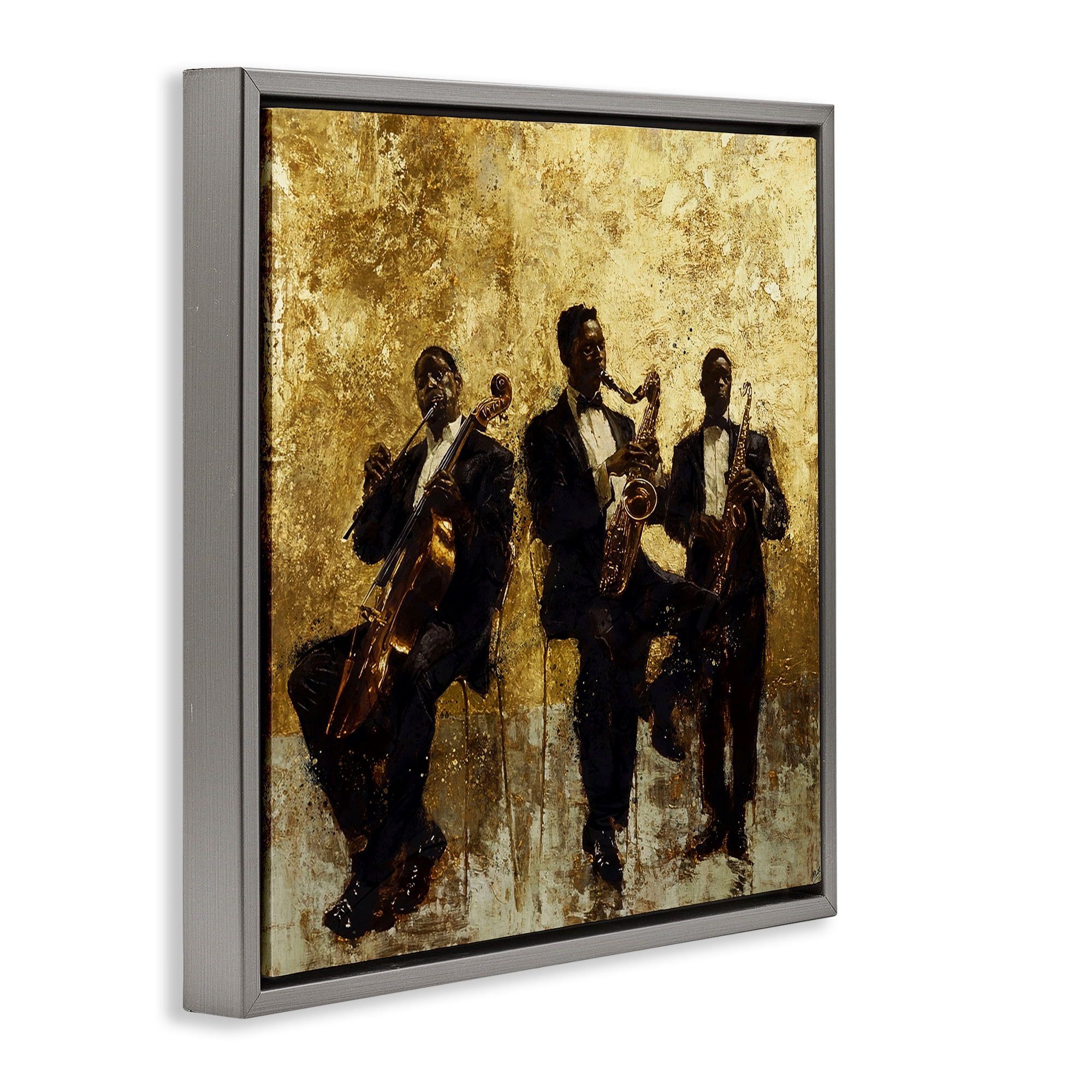Golden Era Musicians Abstraction Gray Framed Floater Canvas Wall Art, design by Marta Wiley
