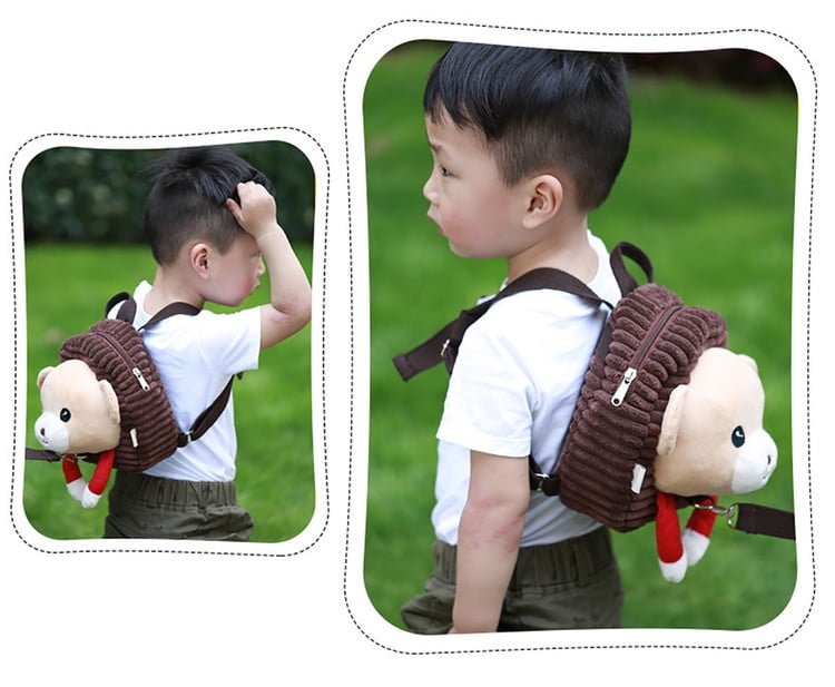 YXwin Bear Mini Backpack with Leash Harness Short Plush Fabric AntiLost Children Backpack Carry