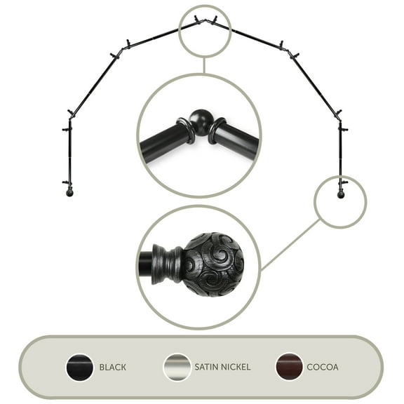 Domovina Lucy 13/16" 6 Sided Bay Window Single Curtain Rod-Color:Black