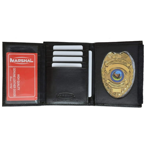 Leather Wallet Badge Holder With ID Black Case 2516 TA (C)