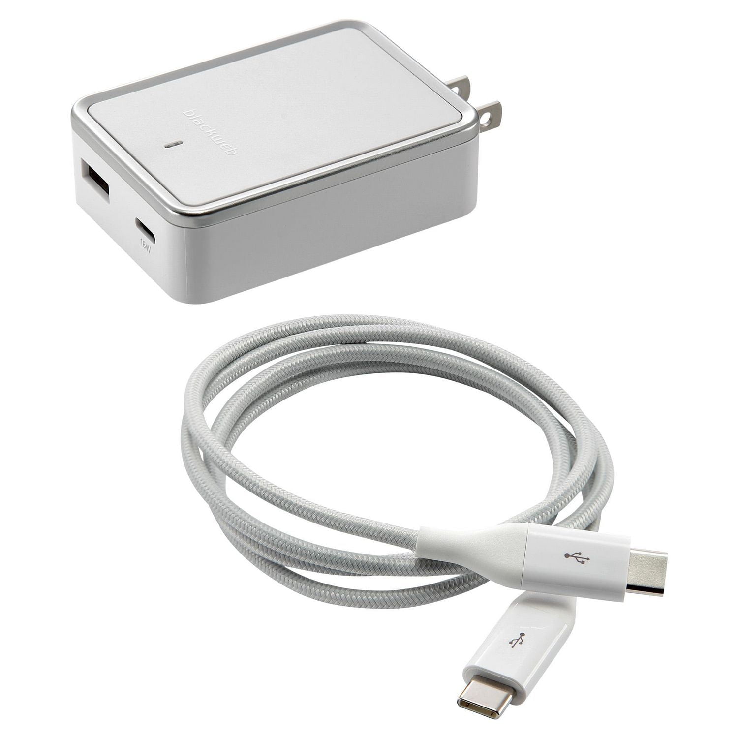 blackweb ™ Hi-Speed USB-C to USB-C Power Delivery Dual Port Wall Charger (White)