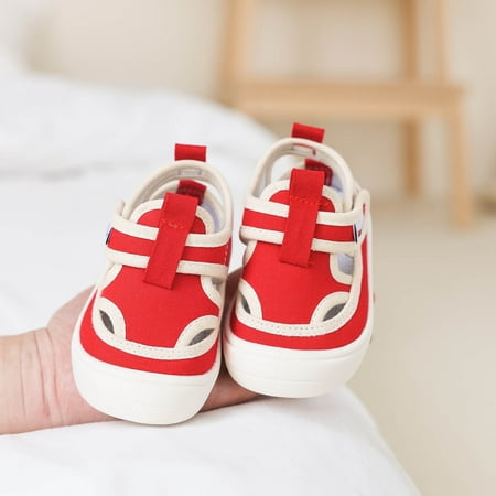 

QISIWOLE Toddler Shoes Baby Boys Girls Cute Solid Color Hollow Out Non-slip Soft Sole Beach Canvas Sandals Deals