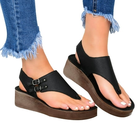 

2022 Women Wedge Sandals Clip Toe Platform Sandals Buckle Slingback Strappy Sandals Summer Sandals Beach Thong Sandals