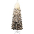 thumbnail image 2 of 7.5ft Pre-lit Snow Flocked Pencil Christmas Tree Fir Hinged Slim Corner Xmas Tree Holiday Decoration with 250 Incandescent Warm White Lights & 814 Snow Branch Tips, Black Gradien, 2 of 7