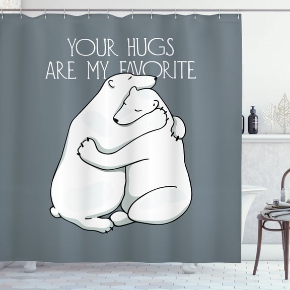 Ambesonne Bear Shower Curtain, Your Hugs Lettering Valentines, 69"Wx70"L, Blue Grey White