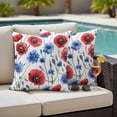 thumbnail image 4 of Blue Poppy Flower Outdoor Waterproof Pillow Covers, Watercolor Red Independence Day Decorative Square Throw Pillowcase Sofa Cushion Sham for Patio/Couch/Chair, 18"x18" 2 Pack, 4 of 8
