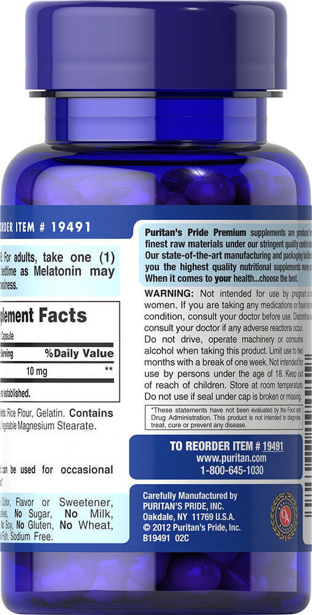 Puritan's Pride Super Strength Melatonin 10mg Rapid Release Capsules, 60-Count