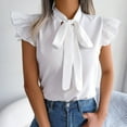 thumbnail image 4 of BLVB Women's Summer Shirts Trendy Bow Tie Neck Ruffle Cap Sleeve Elegant Work Office Blouse Tops, 4 of 8