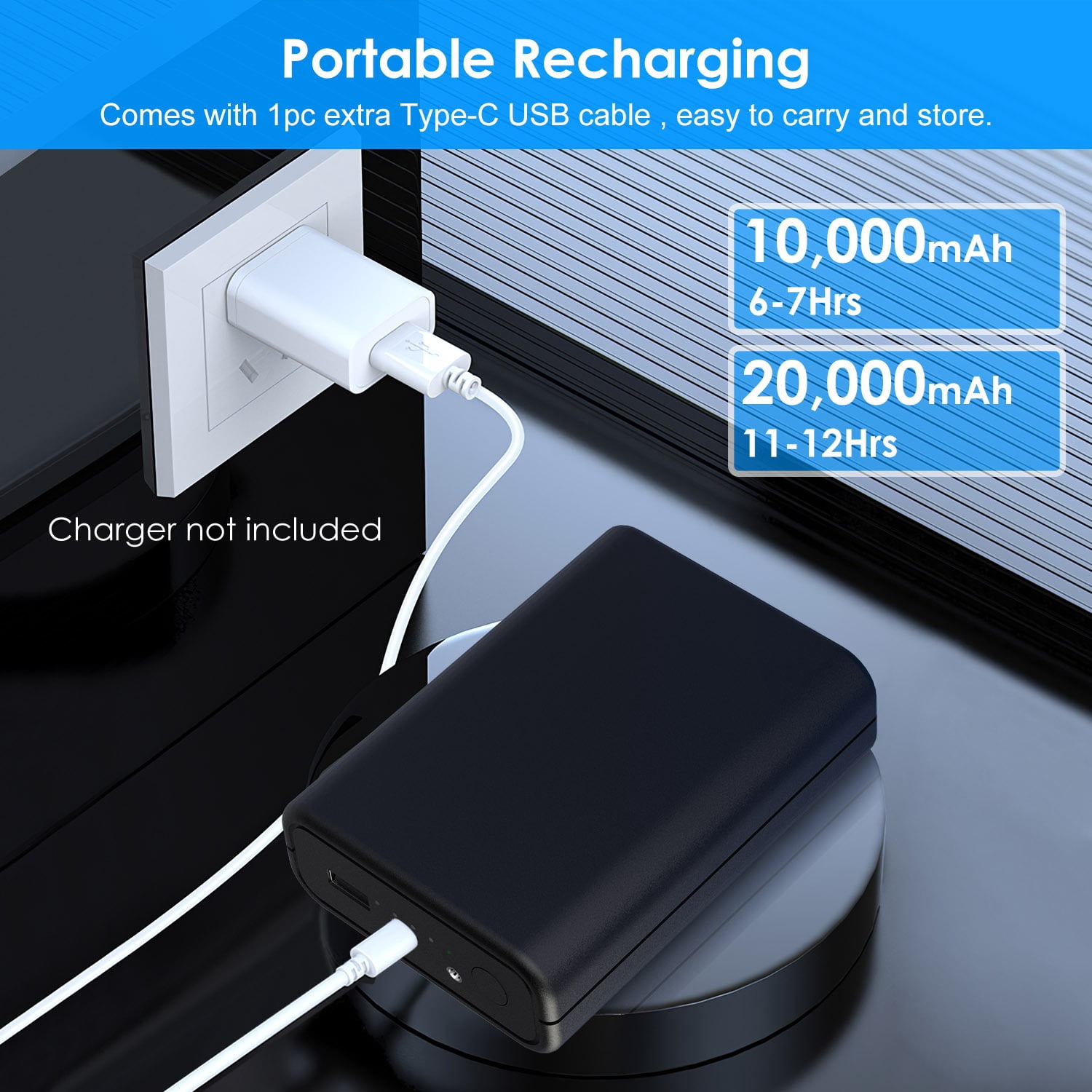 5V 2A Battery Pack 10000mAh Power Bank with DC 7.4V 2A & 5V 2A USB Port Heated Clothing Replacement Battery Pack for Heated Vest Jacket Pants Black