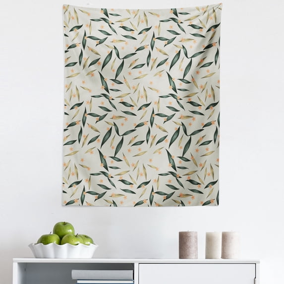 Beige Green Tapestry, Minimal Flowers and Leaves Rural Pattern Dance of the Spring Art, Fabric Wall Hanging Decor for Bedroom Living Room Dorm, 5 Sizes, Grey Yellow and Peach, by Ambesonne