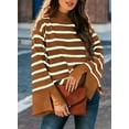 thumbnail image 4 of DOKOTOO Womens Striped Sweater Mock Neck Ribbed Knit Top Baggy Jumper Top Bell Sleeve Pullover Sweaters Soft Casual Winter Tops Side Split Sleeve Jumpers, 4 of 8