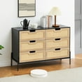 thumbnail image 2 of 6 Drawers Dresser for Bedroom, Natural Rattan Drawer with Spacious Storage, Wood Chest of Drawers with Metal Legs for Bedroom, Living Room, Hallway, Entryway, 2 of 9
