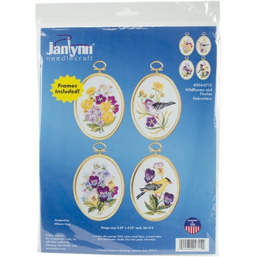 Janlynn Embroidery Kit 3.25"X4.25" Set Of 4-Wildflowers & Finches-Stitched In Floss