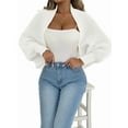 thumbnail image 2 of Women Open Front Ribbed Knit Crop Drop Shoulder Long Sleeve Solid Loose Fit Knitted Crop Cardigan Shrug White One size, 2 of 9