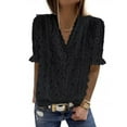 thumbnail image 2 of USSUMA Womens Summer Tops Crochet Lace Loose Fit T-Shirts for Women Trendy Floral Lace Blouses Tops Dressy Casual V Neck Tunic Plus Size Shirts for Female, 2 of 8