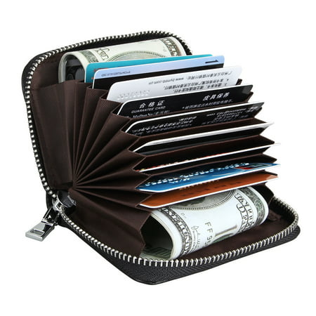 Leather Credit Card Wallet with Zipper, TSV Leather Credit Card Holder with RFID Blocking Small Accordion (Best Small Business Credit Cards Reviews)
