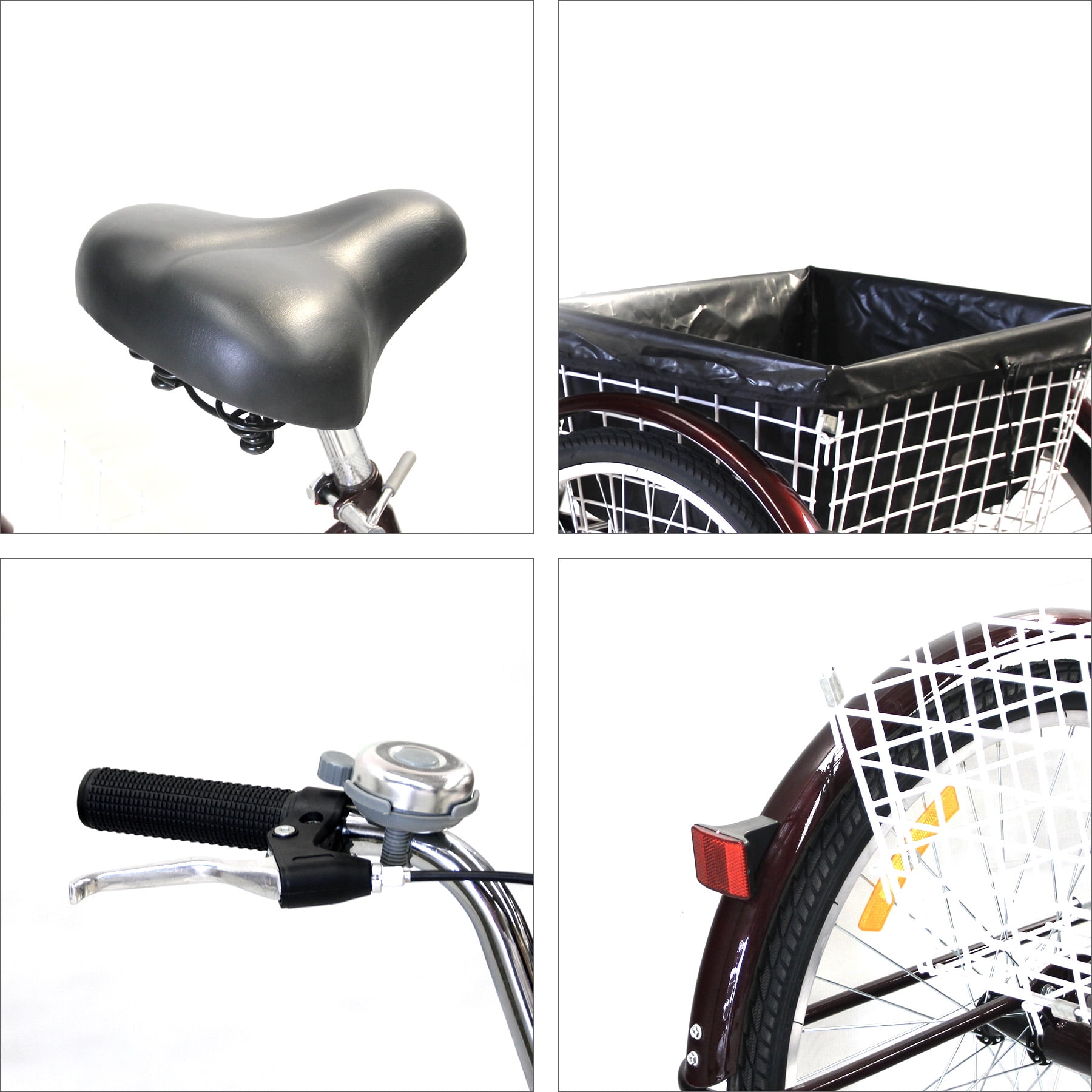 24" Adult Tricycle w/ Basket Brake & Fenders for Shopping & Outing RED